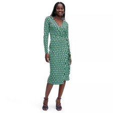 Women's Long Sleeve Midi Arrow Geo Green Wrap Dress - DVF for Target XXS