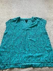 Worthington Women Geometric Short Sleeve V-Neck Pleated Blouse Turquoise Size XL