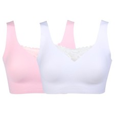 Rhonda Shear 2 Pack Body with Lace Inset White/Pink L New
