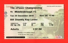 2010/11 PRESTON 1-3 MIDDLESBROUGH CHAMPIONSHIP 28.10.10 TICKET ATT. 11,946 