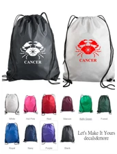 ZODIAC CANCER SYMBOL DESIGN DRAWSTRING NYLON BACKPACK CINCH SAC GYM BAG CUSTOM