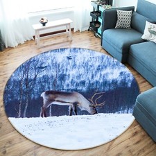 Tapis 3D hiver Snow Elk N522 animal antidérapant tapis rond élégant Fay