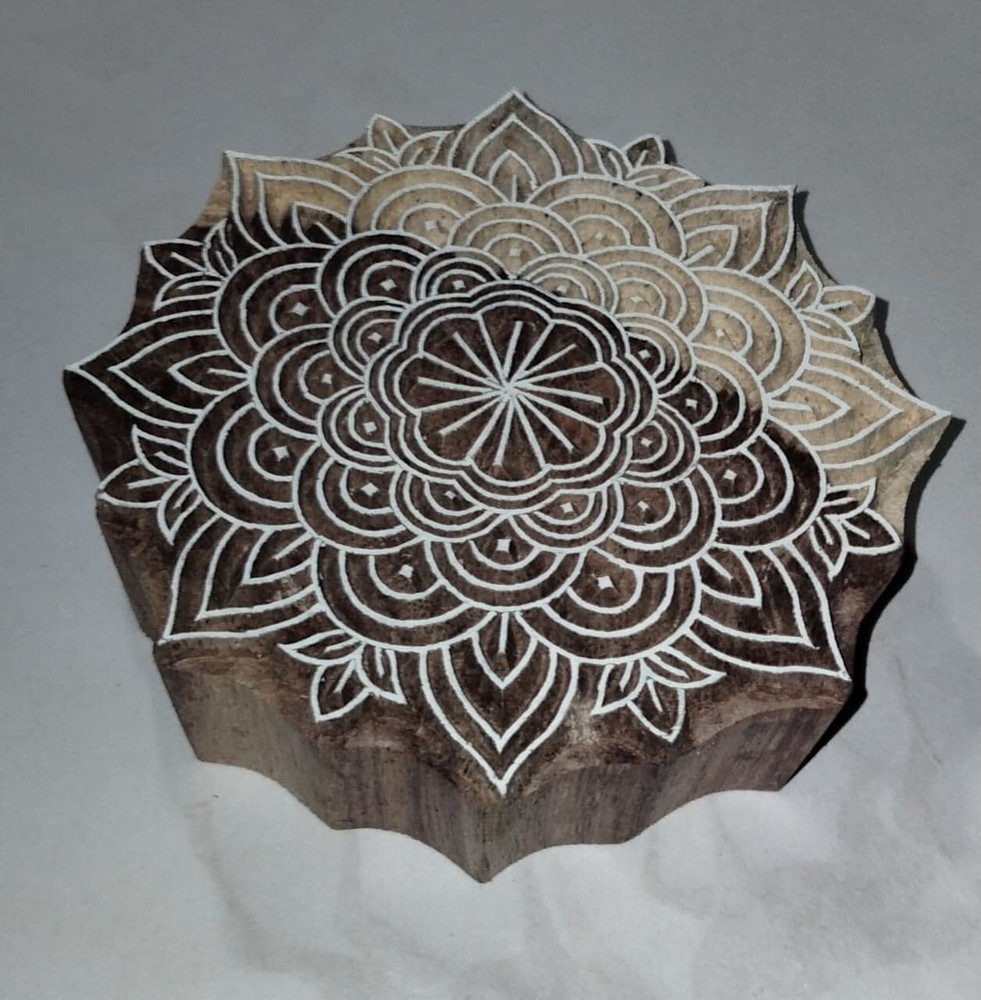 Wooden Block Stamps Flower Design For Fabric & Paper Abstract Printing Block