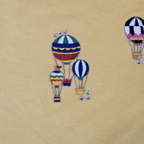 Vintage 90s Womens XL Tshirt Fringe Yellow Patch Hot Air Balloon Embellished Top - Picture 5 of 12