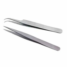 2 Professional Eyebrow Tweezers Hair Beauty Slanted Stainless Steel Tweezer Set