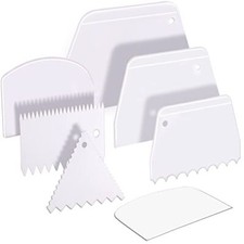 Cake Scraper Cake Smoother, 7 Pcs Dough Scraper Bowl Scraper Cake Cutter White