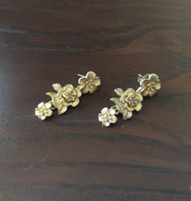 Gold Tone Floral Flower Dangle Stud Earring Wedding Party Glam Special Occasion