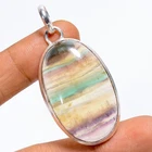 Natural Fluorite Gemstone 925 Silver Handmade Pendant 2" ARP-5838