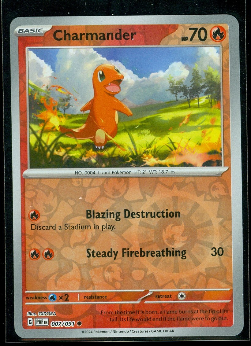 Pokemon CHARMANDER 007/091 - Paldean Fates - Rev Holo - - MINT