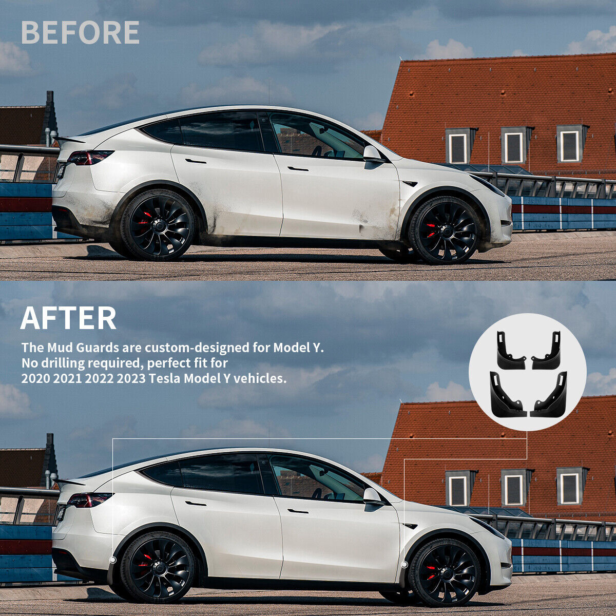 Mud Flaps for Tesla Model Y 2020-2023 No Drilling Required Splash Guards 4PCS-image