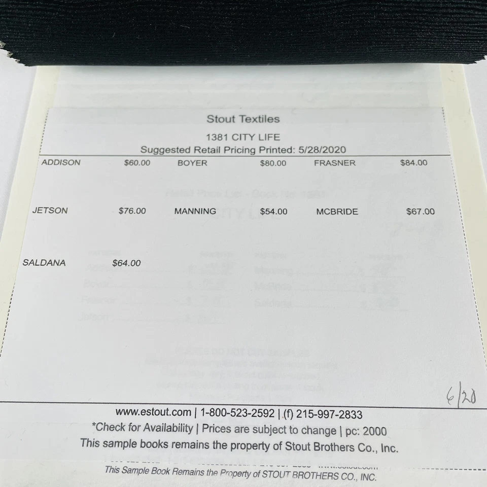 Stout Brothers Drapery City Life Fabric Book No. 1381 - Image 2 of 4