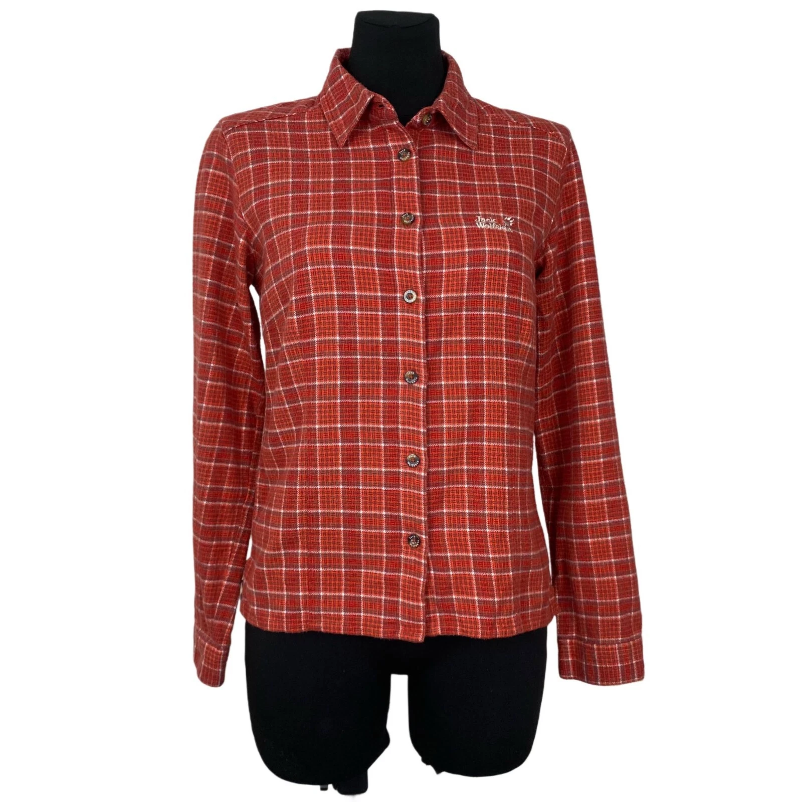 JACK WOLFSKIN CHECKERED FLANNEL OUTDOOR LUMBERJACK EXPLORER SHIRT. SIZE: MEDIUM