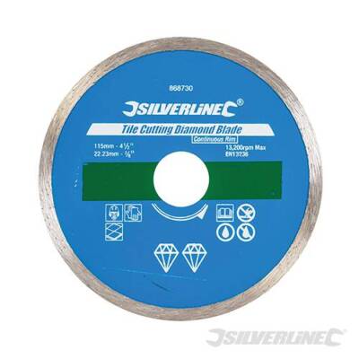 Silverline Fliesenschneider Diamanttrennscheibe 115 x 22,23 mm durchgehender Rand 868730
