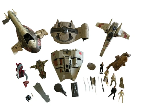 Vintage Star Wars Toys Lot - 1990s Figures Hovercraft T-47 X Wing Falcon Boba
