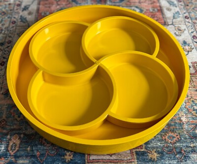 Vintage Dansk Gunnar Cyren Clover Swirl Yellow Acrylic Divided Serving Tray Set
