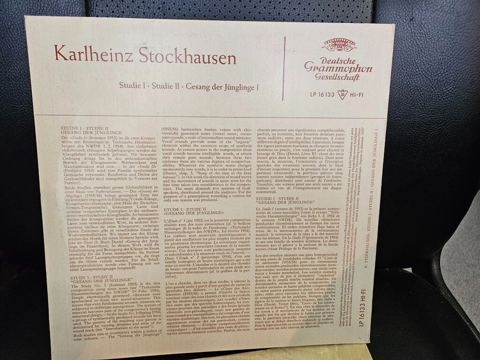 Stockhausen Gesang der Jünglinge & Studie 1 & 2 DGG LP 16133 ED 1 - 10 inc 10/57 - Bild 2 von 3
