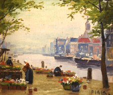 Marché aux fleurs | peinture miniature de Kurt Fiala