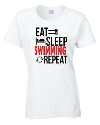 Damen Schwimmen T-Shirt Essen Schlafen Schwimmen Wiederholen Geschenk Geburtstag Schwimmer
