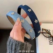 Women Girls CRYSTAL Shiny Star Sponge Denim FASHION Headbands Hair Accessories