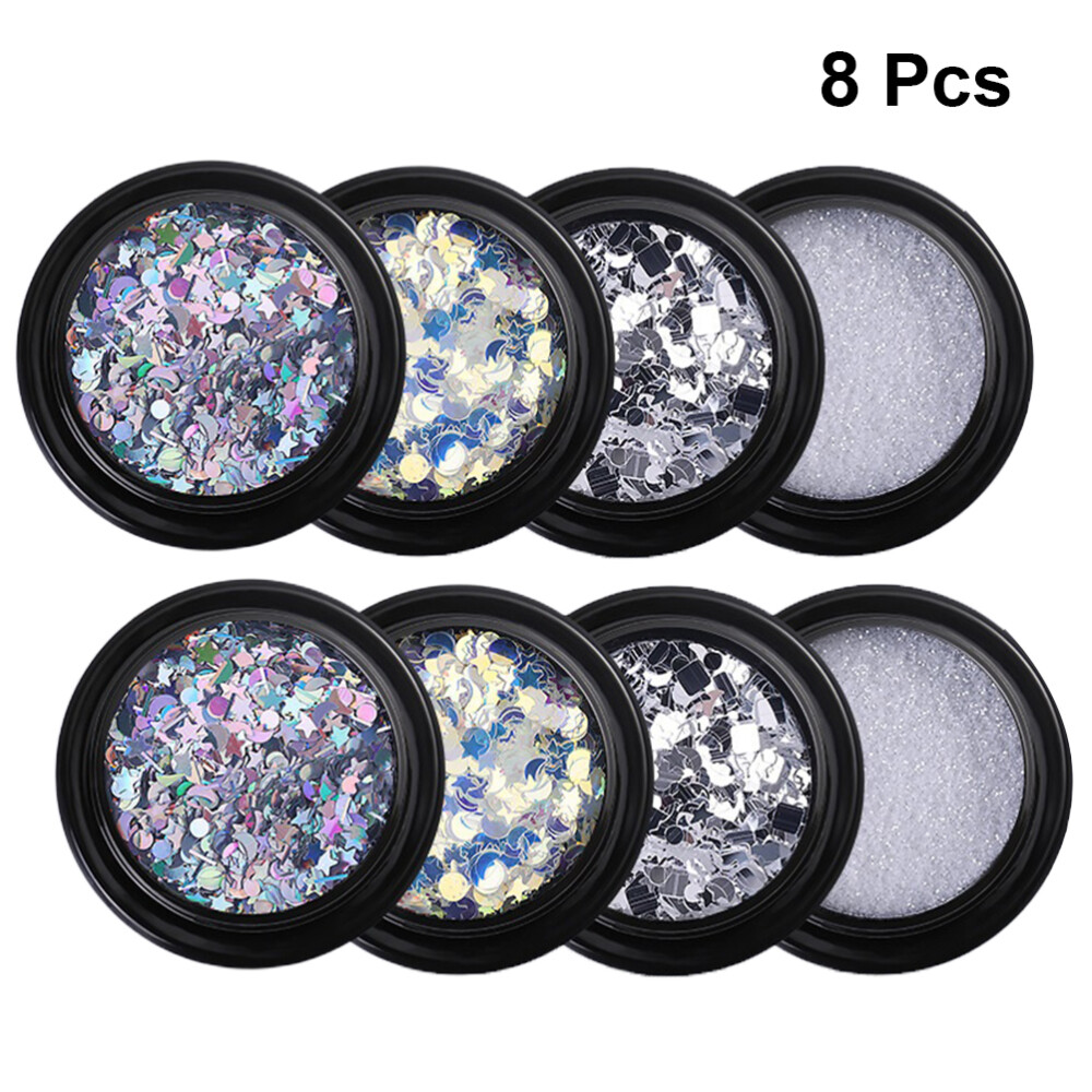 8 Pcs Acrylic Glitter Dust Powder Nail Art Sequins Star Nail Glitter eBay