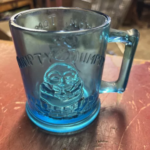 Vtg. Blue Nursery Rhyme Cup Humpty Dumpty Tom, Tom Mother Goose Story