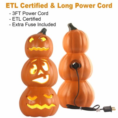 15'' Halloween Jack O Lantern Pumpkin Light Prelit 3 Tier Light Up Pumpkin Decor
