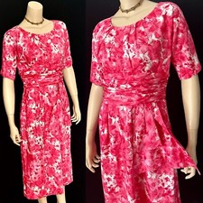 1950s Charming Shades of Pink Floral Day Dress, Side Swag, Medium, Excellent