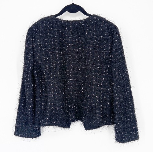 NWT Loft Black Eyelash and Sequins Crop Jacket - Size 8 - Picture 2 of 7