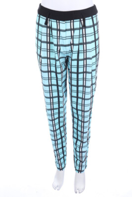 EMMA COOK Hose Bundfaltenhose Karo kariert UK 8 = D 34 hellblau schwarz