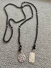 Black Onyx Lariat Necklace -Sterling Silver Bars Beads w Beaded Black Stone 925 — photo 5