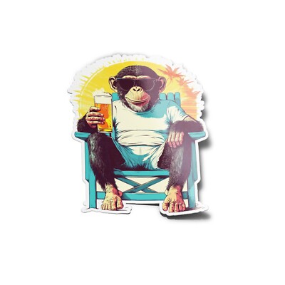 Pack x5 STICKERS STICKERS vinyl monkey funny beach beer relaxation chill 8cm