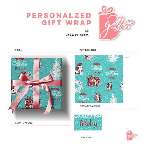 Name Personalized Christmas Wrapping Paper Custom Winter Wonderland Gift Wrap - Picture 4 of 4