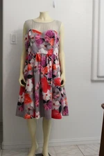 City Chic Women dress size 14W gray orange pink Floral 100% polyester NWT Party 