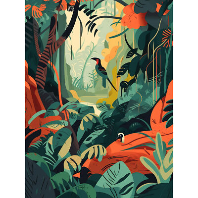 Amazonas Regenwald vielfältige Flora und tropische Vögel Leinwand Poster Druck Wandbild