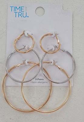 Time And Tru Large Hoop Earrings Pairs Gold Silver Tone BNIB