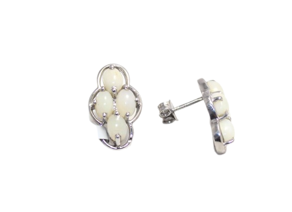 925 Sterling Silver Opal Gemstone Stud Earrings Women’s Gift F213-image