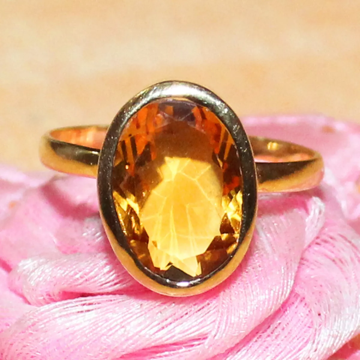 14k Gold Golden Topaz Ring Natural Citrine Handmade Jewelry Solid