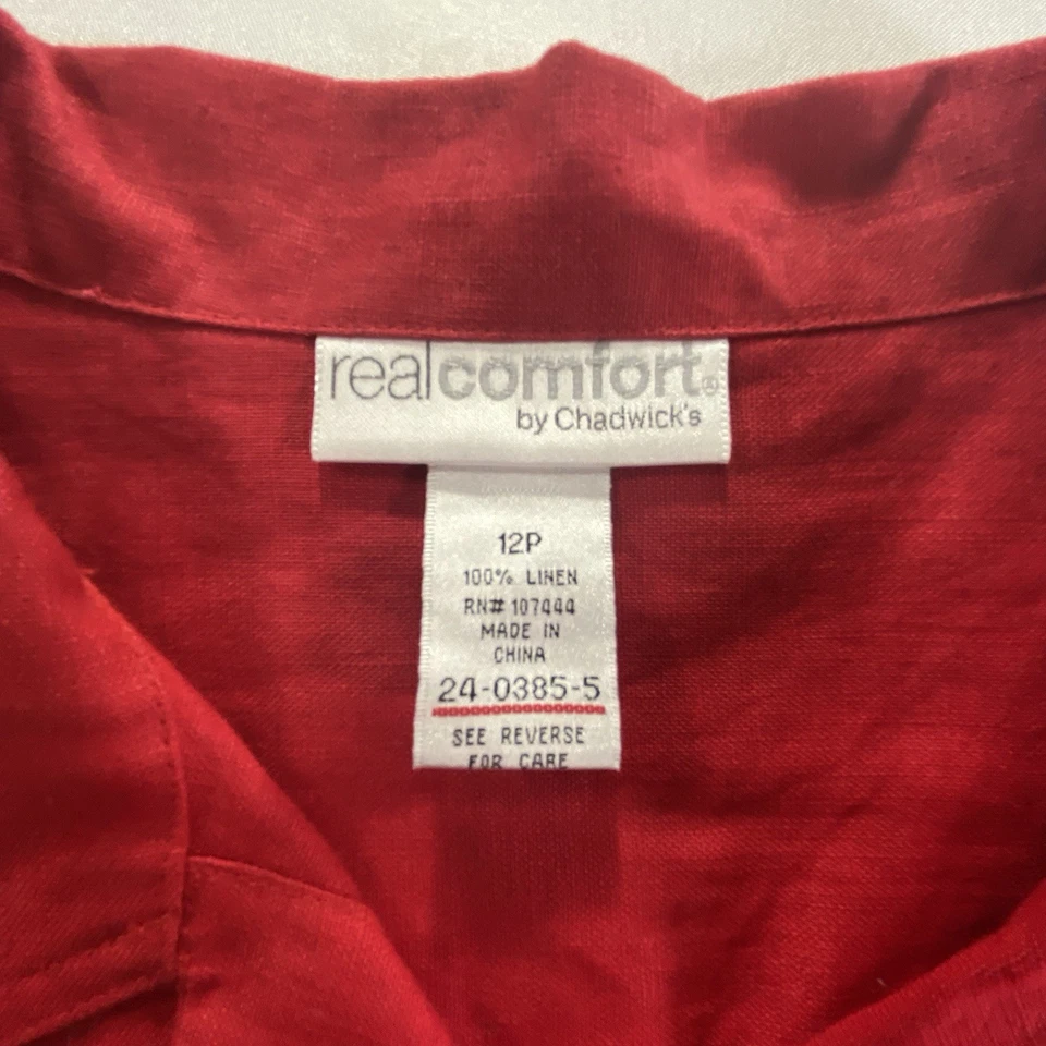 VTG Chadwicks Real Comfort Red 100% Linen Jacket Size 12P | Silver Floral Studs - Image 2 of 4