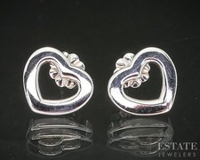 Sterling Silver Tiffany  Co Open Heart Stud Earrings 3.1g p14933