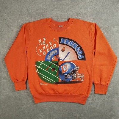 VTG Denver Broncos Sweatshirt Mens Medium Orange Graphic Print Crewneck 90s NFL