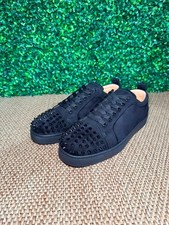 Christian Louboutin Men  s Black Suede Spiked Low-Top Sneakers Red Sole Size 10