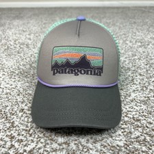 Patagonia Hat Cap Snap Back Trucker Mesh Gray Mint Rope Logo Embroidered Youth