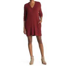 SOCIALITE NEW $68 V-Neck Drop Shoulder Knit Dress Pockets Burgundy Small