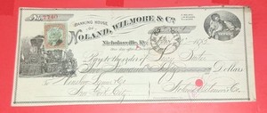 Nolan, Wilmore & Co. Banking House $100 US Bank Check Nicholasville KY