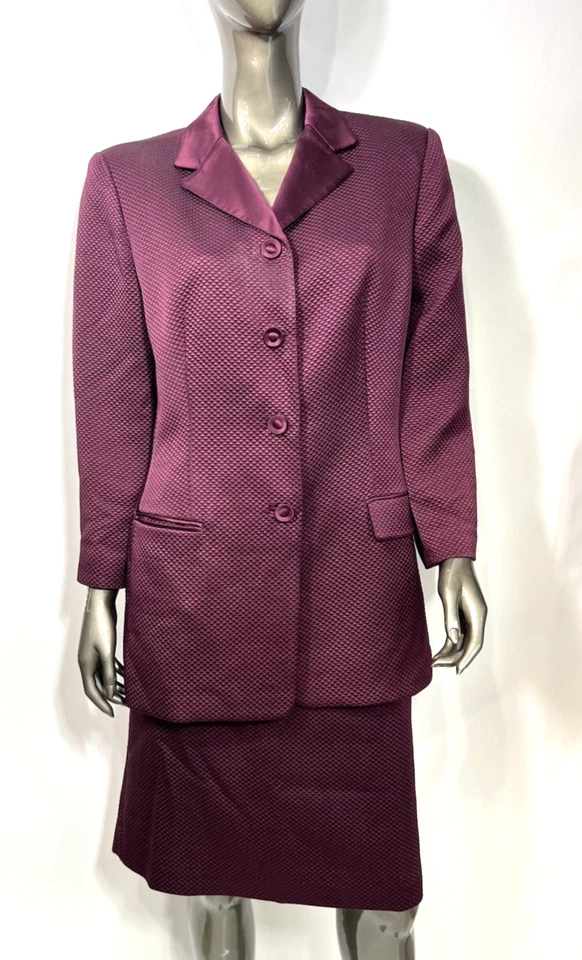 Rickie Freeman for Teri Jon Silk Burgandy Red Skirt 2 Pc Suit Womens 14 - Image 2 of 4