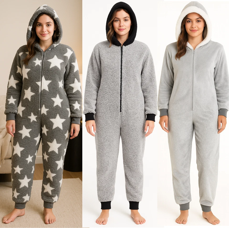 BRANDED 1 mono de peluche polar con capucha para adultos cremallera pijama para dormir ropa de dormir cálida