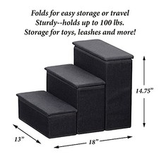 Etna 3-Step Pet Steps with Storage Fold Away Pet Stairs for Dogs Cats - Black