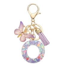Alphabet Initial Letter O Keychain, Cute Tassel Butterfly Key Chain, Purple