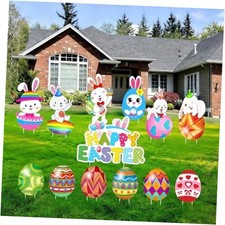 13PCS Easter Yard Signs with Stakes - Colorful Eggs  Bunny Outdoor Decor,