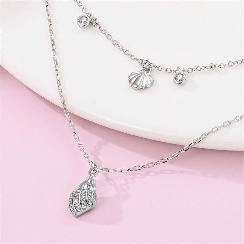 KUNSIR 925 Sterling Silver Ocean Shell Double Layer Necklace For Women Jewelry